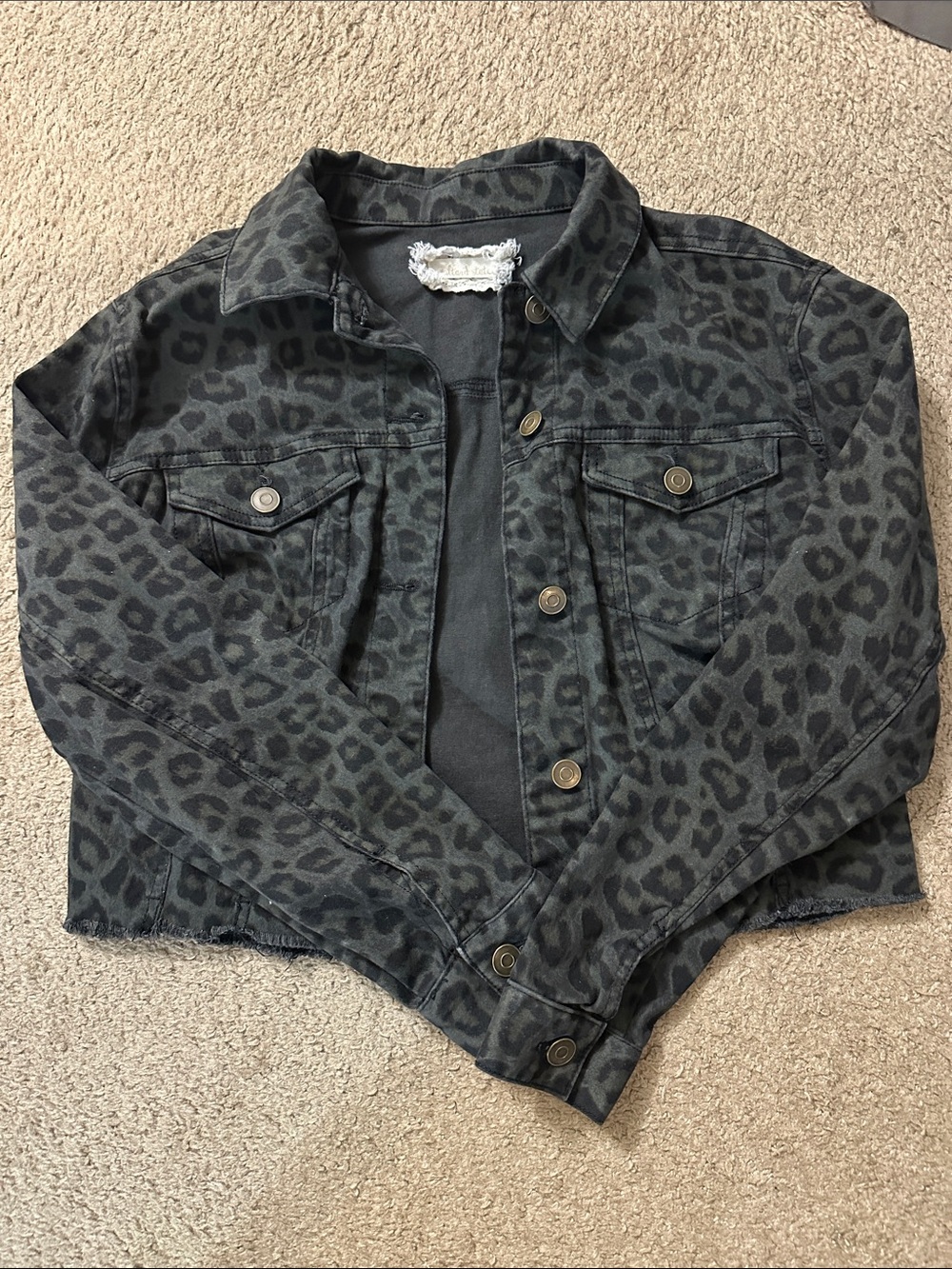 Women’s ' Dark Gray Leopard Print Denim Jacket